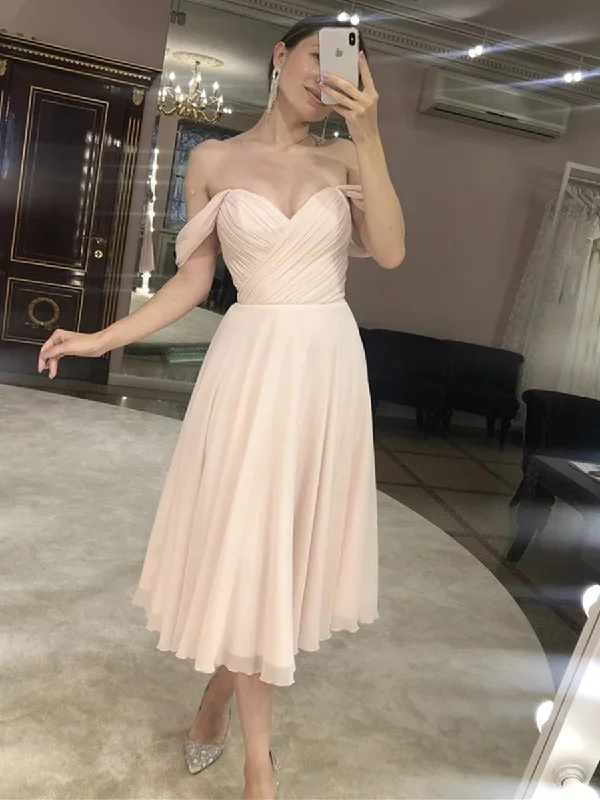 spaghetti strap dressspaghetti strap dressElegant Off Shoulder Tea Length Pink Prom Dresses, Off Shoulder Pink Formal Graduation Homecoming Dresses