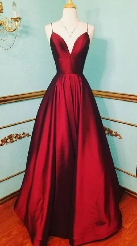 bohemian dressbohemian dressSpaghetti Straps Deep Red Prom Dress