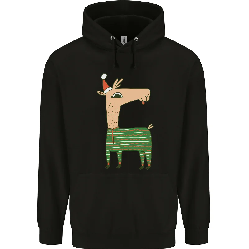 fleece hoodieA Christmas Llama Wearing an Xmas Hat Mens 80% Cotton Hoodie