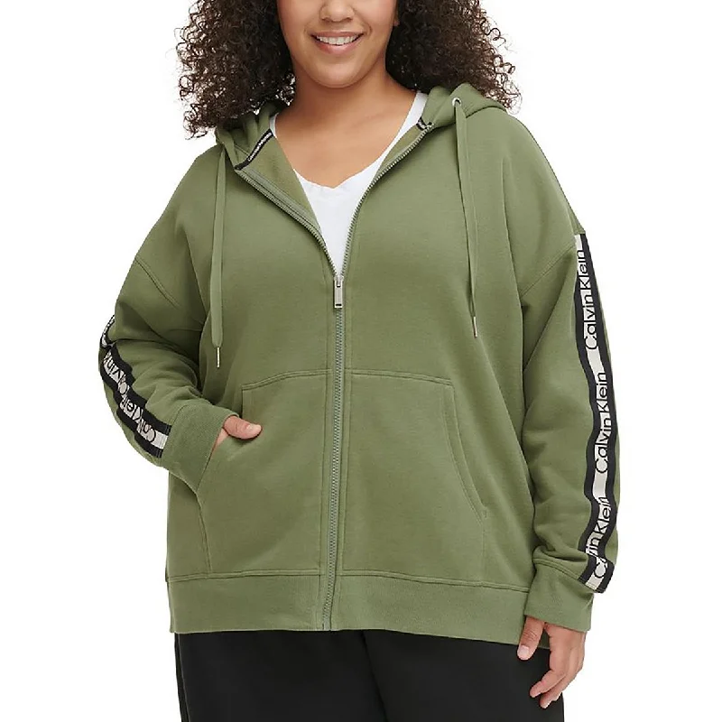 Fantastic Deals Calvin Klein Womens Plus Fleece Striped Zip Hoodie