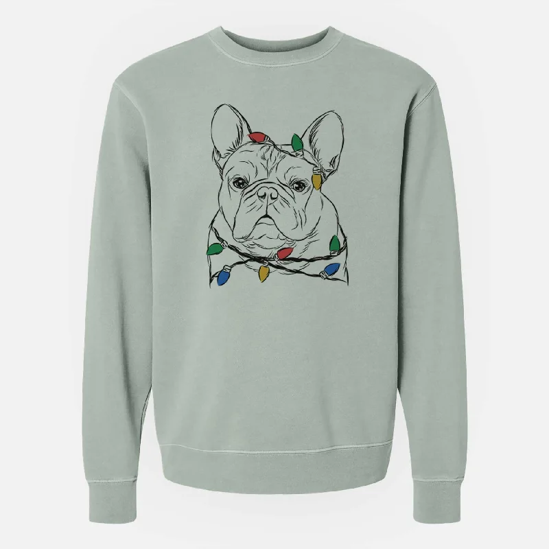 warm workout hoodieChristmas Lights Fudge the French Bulldog - Unisex Pigment Dyed Crew Sweatshirt