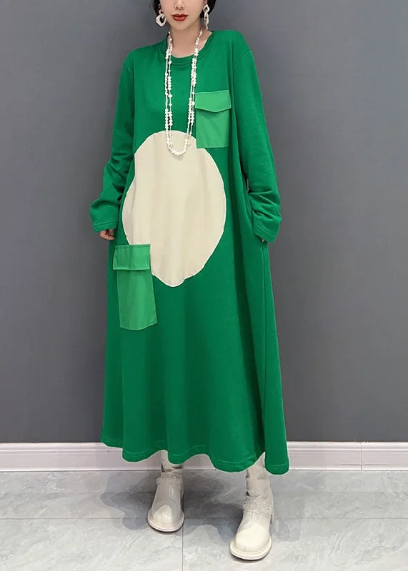 elegant dresselegant dressArt Green O Neck Cotton baggy dresses Dress Spring