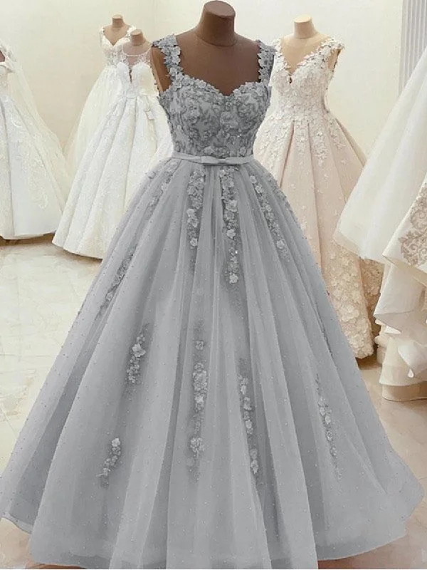 Huge Savings Gorgeous Sweetheart Neck Beaded Gray Lace Prom Dresses, Gray Lace Formal Dresses, Gray Evening Dresses