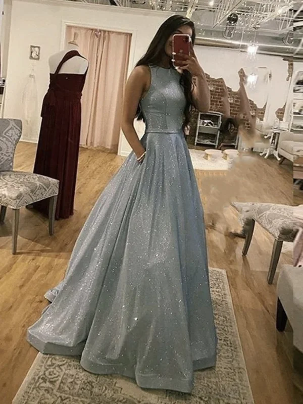 Big Discounts Sparkly Round Neck Silver Grey Long Prom Dresses, Silver Gray Long Formal Evening Dresses Big Discounts Sparkly Round Neck Silver Grey Long Prom Dresses, Silver Gray Long Formal Evening Dresses
