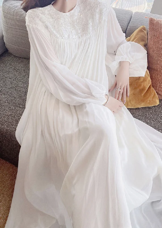 flowy evening dressflowy evening dressFitted White O-Neck Embroideried Sequined Silk Maxi Dress Long Sleeve