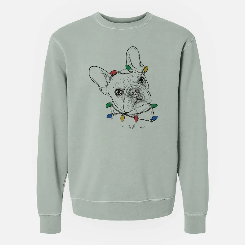 comfy workout wear hoodieChristmas Lights Loki the French Bulldog - Unisex Pigment Dyed Crew Sweatshirt