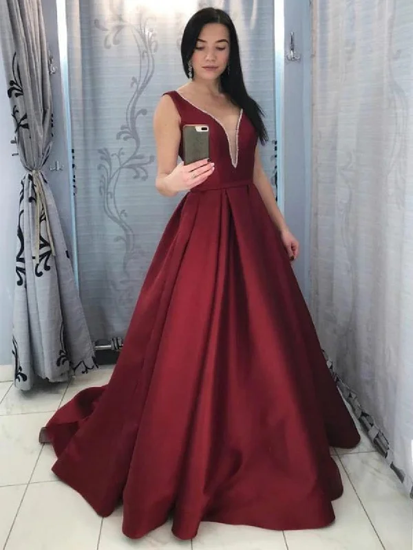 Super Deal Deep V Neck Backless Burgundy Satin Long Prom Dresses, Backless Burgundy Formal Dresses, Burgundy Evening Dresses Super Deal Deep V Neck Backless Burgundy Satin Long Prom Dresses, Backless Burgundy Formal Dresses, Burgundy Evening Dresses