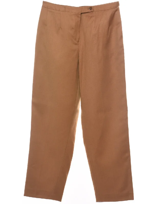 Act Fast Wool High Waist Light Brown Pleated Trousers - W30 L28