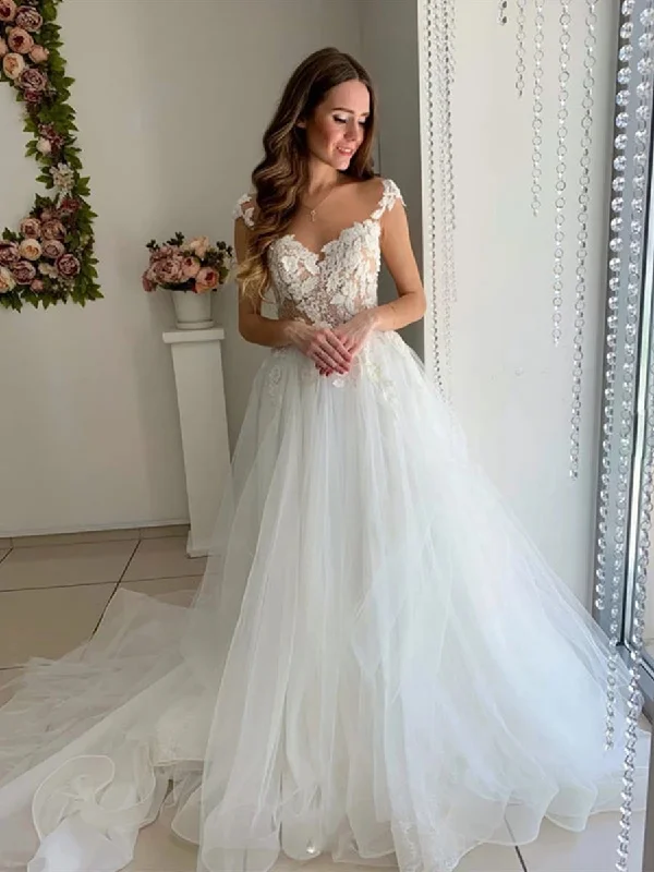 Massive Deals Cap Sleeves White Lace Long Wedding Dresses Prom Dresses, White Lace Formal Dresses, White Evening Dresses Massive Deals Cap Sleeves White Lace Long Wedding Dresses Prom Dresses, White Lace Formal Dresses, White Evening Dresses
