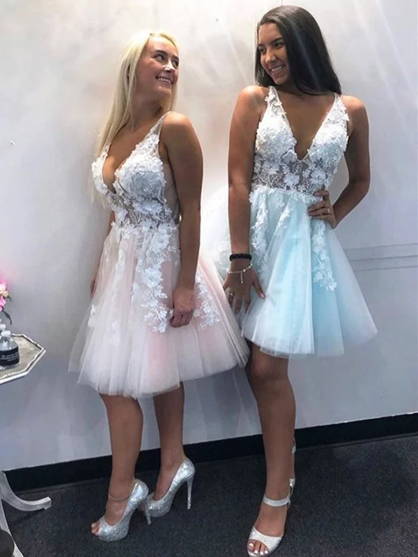 stylish dressstylish dressV Neck Pink Blue Lace Floral Short Prom Dresses, Short Pink Blue Lace Formal Evening Homecoming Dresses