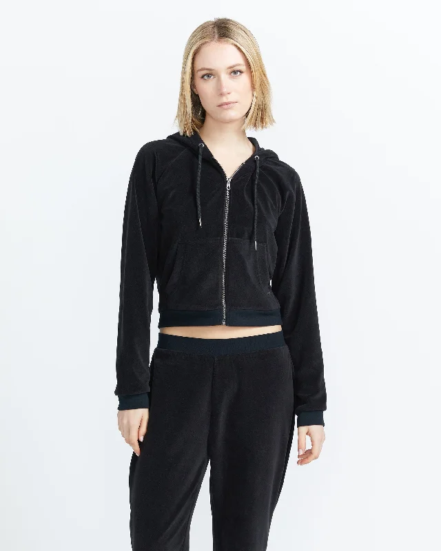 Steals and Deals Lived in Lounge Velour Zip Hoodie - Black