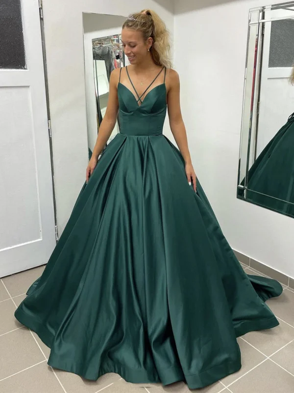 Don't Wait A Line V Neck Open Back Green Long Prom Dresses, Open Back Green Formal Graduation Evening Dresses SP2087
