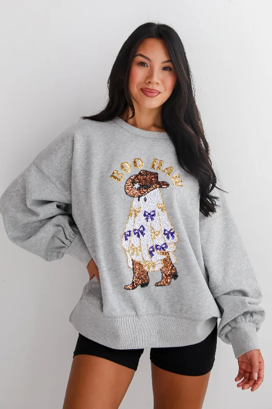 premium gym hoodieFINAL SALE - Boo Haw Sequin Sweatshirt