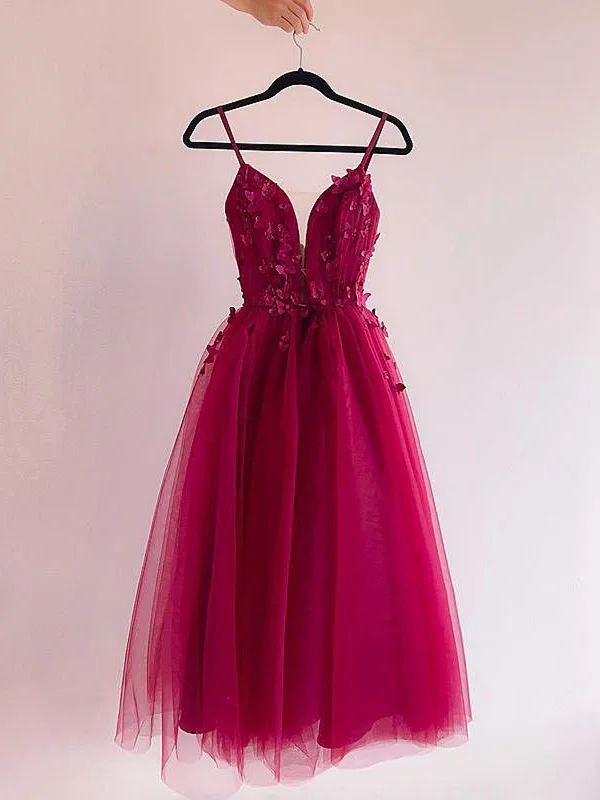 wrap-around dresswrap-around dressA Line V Neck Burgundy Prom Dresses with Lace Appliques, Burgundy Lace Homecoming Dresses, Short Burgundy Formal Evening Dresses SP2441