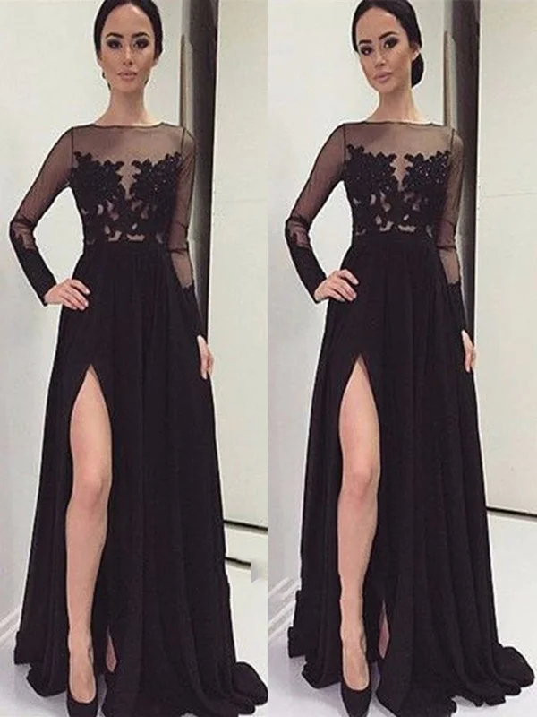 oversized dressoversized dressA Line Long Sleeves Black Lace Prom Dresses, Black Lace Formal Dresses