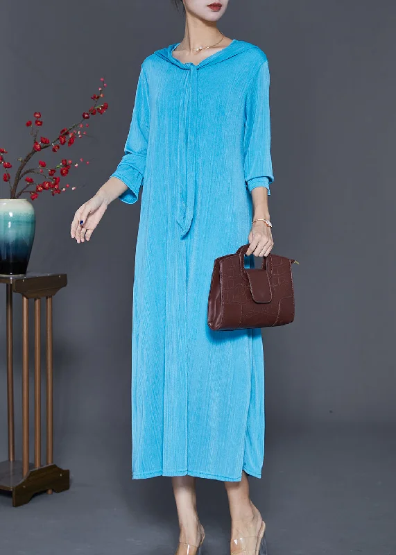 The Best Prices Blue Spandex Holiday Dresses Hooded Lace Up Fall