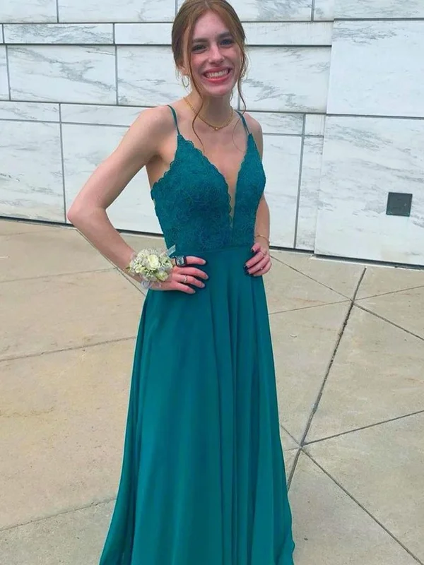 elegant evening dresselegant evening dressA Line V Neck Green Lace Chiffon Long Prom Dresses, Open Back Green Formal Graduation Evening Dresses, Green Lace Bridesmaid Dresses SP2383