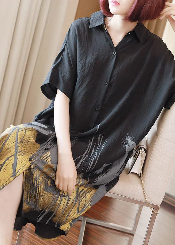 party dressparty dressCasual Black Oversized Tie Dye Cotton Long Dress Summer