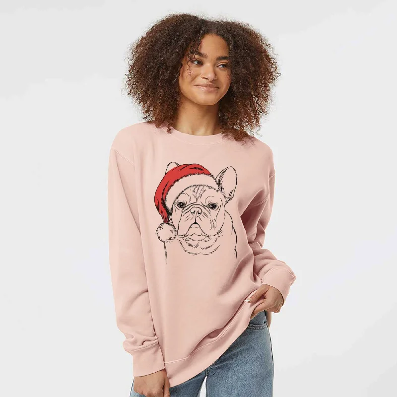 fashionable workout wearSanta Fudge the French Bulldog - Unisex Pigment Dyed Crew Sweatshirt