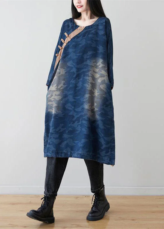 velvet dressvelvet dressClassy Blue Camouflage Patchwork Chinese Button Denim Dresses Spring