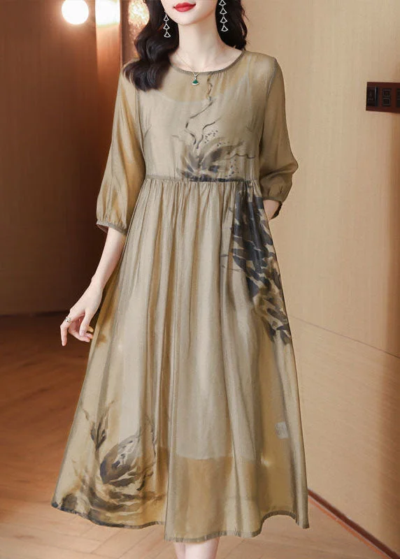 Amazing Deals Classy Khaki Oversized Tie Dye Silk Dress Bracelet Sleeve