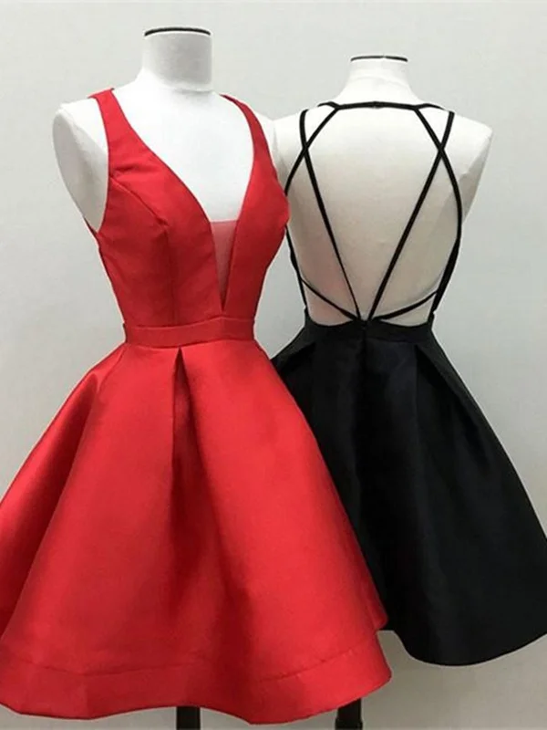 fitted cocktail dressfitted cocktail dressV Neck Backless Short Red/Black Prom Dresses, Open Back Red/Black Homecoming Dresses, Red/Black Formal Evening Dresses