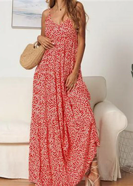 Don't Wait Bohemian Red Beach Summer Long Floral Dress for Women Dresses