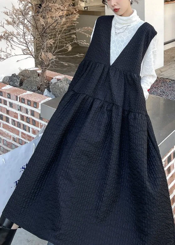 elegant dresselegant dressModern Black V Neck Patchwork Long Dresses Spring