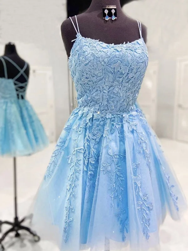 formal dressformal dressBackless Short Light Blue Lace Prom Dresses, Light Blue Lace Formal Graduation Dresses, Lace Homecoming Dresses