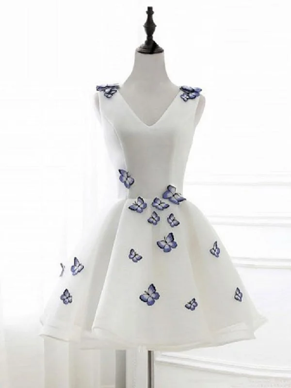 Weekend Flash Sale A Line Short White Prom Dresses With Butterfly Appliques, Butterfly Homecoming Dresses Weekend Flash Sale A Line Short White Prom Dresses With Butterfly Appliques, Butterfly Homecoming Dresses