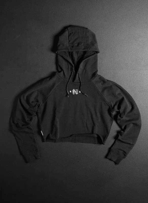 New Markdowns EMB CROP HOODIE - BLACK