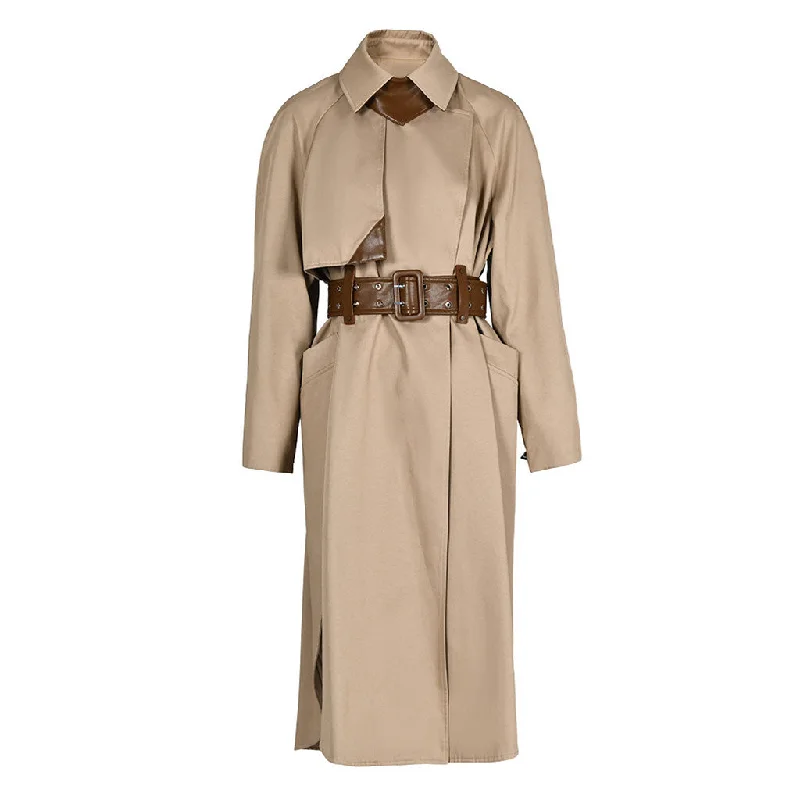 Price Meltdown Tasteful Scarf Collared Long Sleeve Belted Cargo Pocket Leather Hybrid Trench Coat Price Meltdown Tasteful Scarf Collared Long Sleeve Belted Cargo Pocket Leather Hybrid Trench Coat