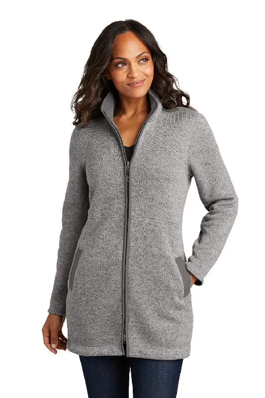 Exclusive Deal Port Authority Womens Arc Pill Resistant Sweater Fleece Full Zip Long Jacket - Heather Deep Smoke Grey - New