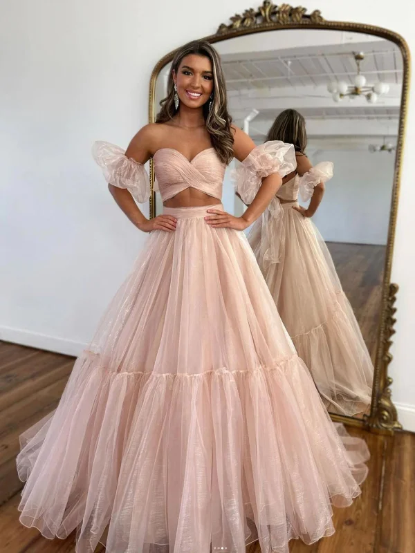 sleek dresssleek dressSweetheart Neck Two Pieces Pink Tulle Long Prom Dresses, Strapless Pink Formal Dresses, Long Pink Evening Dresses SP2728