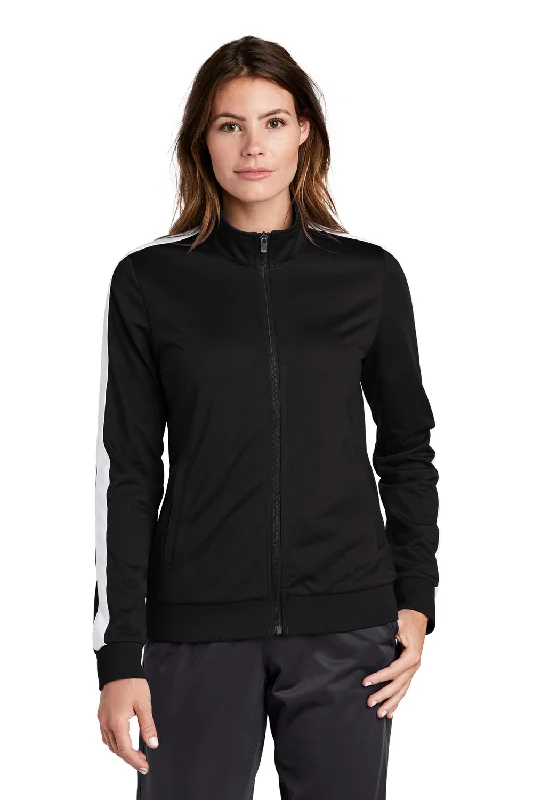 Unmissable Offer Sport-Tek Womens Full Zip Track Jacket - Black/White
