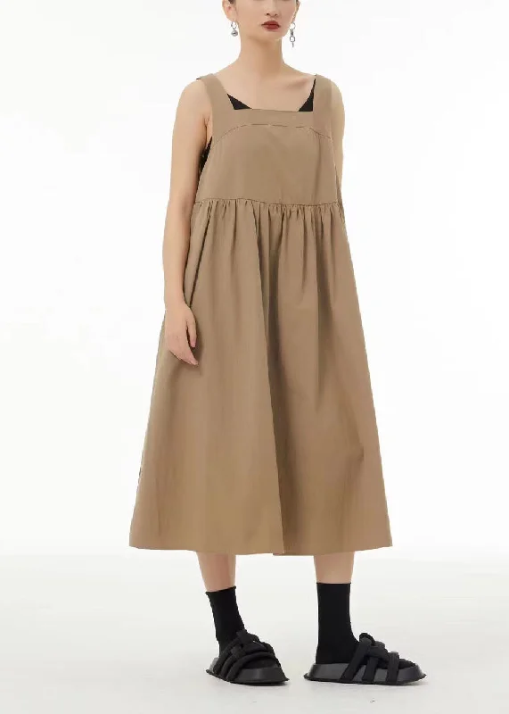 Blowout Deals Modern Khaki Backless Patchwork Cotton A Line Dress Sleeveless