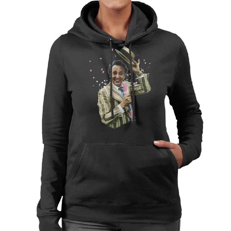 fashion-forward hoodieTV Times Comedian Ken Dodd Holding A Stick Of Rock Women's Hooded Sweatshirt