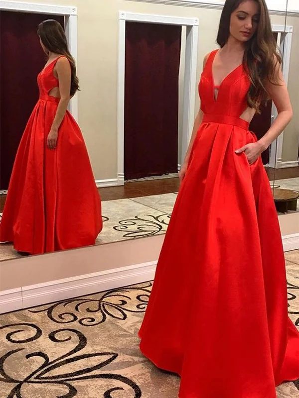 Price Slash A Line V Neck Red Satin Long Prom Dresses with Pocket, V Neck Red Formal Graduation Evening Dresses SP2328 Price Slash A Line V Neck Red Satin Long Prom Dresses with Pocket, V Neck Red Formal Graduation Evening Dresses SP2328