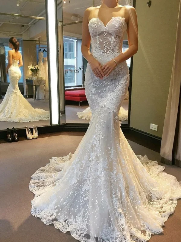 Big Savings Gorgeous Strapless Mermaid Backless White Lace Wedding Dresses Long Prom Dresses, Mermaid White Lace Formal Dresses, Backless Lace White Evening Dresses Big Savings Gorgeous Strapless Mermaid Backless White Lace Wedding Dresses Long Prom Dresses, Mermaid White Lace Formal Dresses, Backless Lace White Evening Dresses