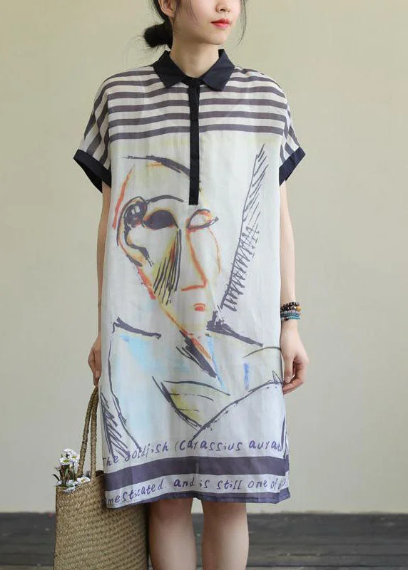 Season Finale Sale Fashion White Peter Pan Collar Print Cotton Shirt Dresses Summer