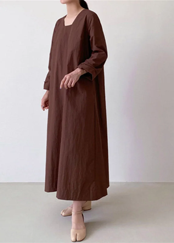 casual shift dresscasual shift dressLight Brown Square Collar Linen Maxi Dress Long Sleeve