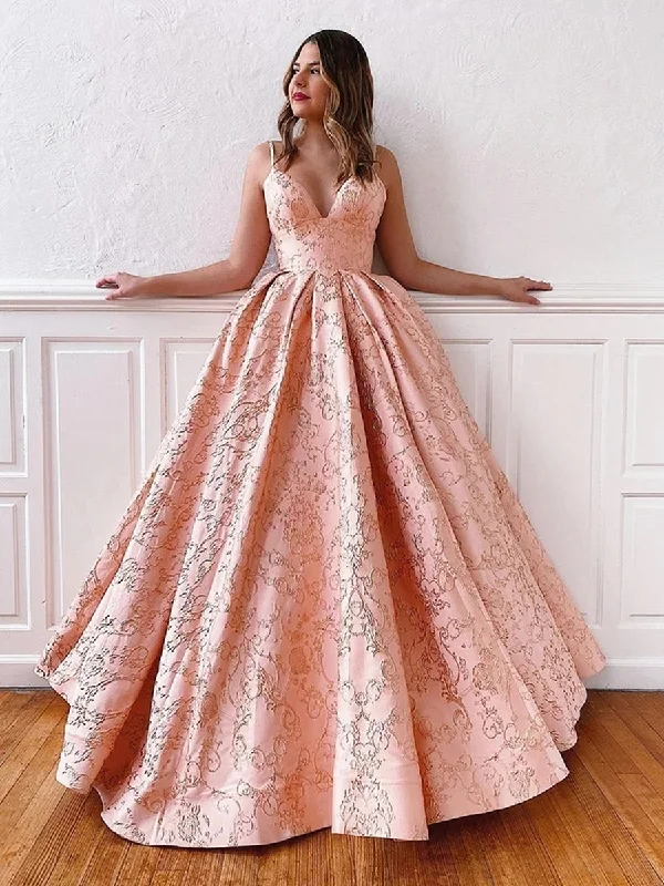 high-waisted dresshigh-waisted dressV Neck Backless Pink Lace Prom Dresses with Corset Back, Pink Lace Formal Dresses, Lace Evening Dresses, Pink Ball Gown