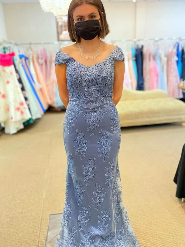 layered dresslayered dressMermaid Off Shoulder Beaded Blue Lace Long Prom Dresses, Mermaid Blue Formal Dresses, Blue Lace Evening Dresses SP2382