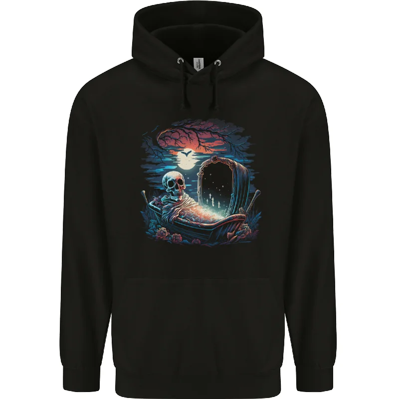 Overstock A Coffin and Skeleton in a Graveyard Halloween Mens 80% Cotton Hoodie
