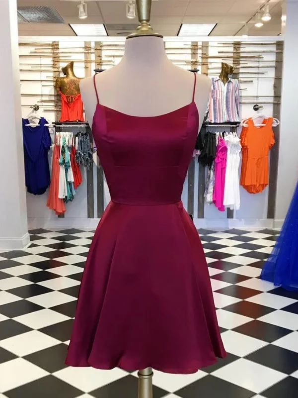 Can't Miss Cute Backless Burgundy Short Prom Dresses, Chic Burgundy Homecoming Dresses, Burgundy Short Evening Dresses