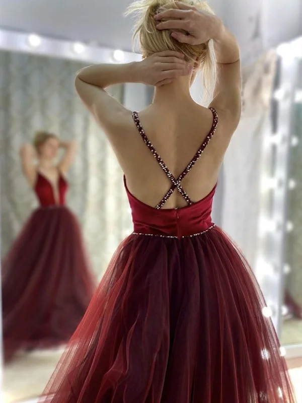 Deal Mania Elegant V Neck Backless Burgundy Long Prom Dresses, V Neck Wine Red Formal Graduation Evening Dresses Deal Mania Elegant V Neck Backless Burgundy Long Prom Dresses, V Neck Wine Red Formal Graduation Evening Dresses