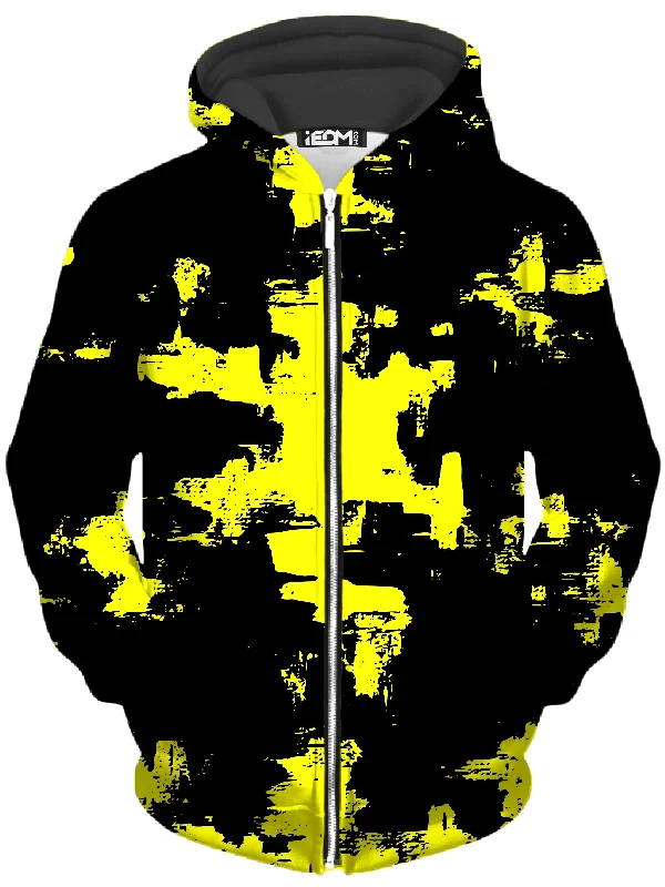 Don’t Miss Out Black and Yellow Abstract Unisex Zip-Up Hoodie