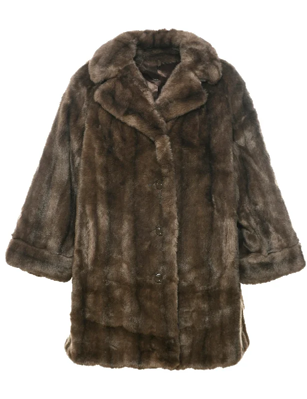 Blowout Sale Brown Faux Fur Coat - M
