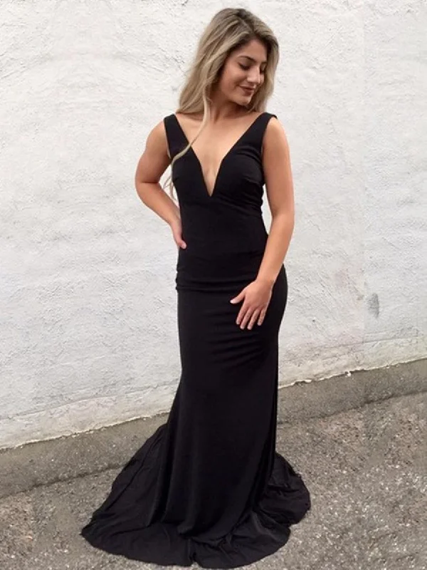 Price Smash Black Mermaid V Neck Backless Long Prom Dresses with Sweep Train, Mermaid Black Formal Dresses, Evening Dresses Price Smash Black Mermaid V Neck Backless Long Prom Dresses with Sweep Train, Mermaid Black Formal Dresses, Evening Dresses
