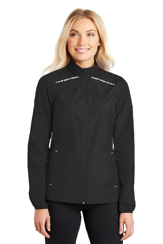 Extra Discounts Port Authority Womens Zephyr Reflective Hit Wind & Water Resistant Full Zip Jacket - Black - Closeout